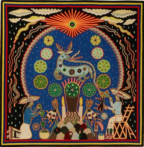 A Late 20th C Huichol Mexican Folk Art Painting The Traditional Art Form Of Bright Exuberant