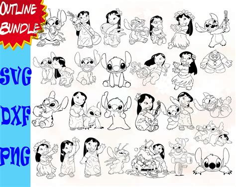 Lilo And Stitch Outline Svg Png Dxf For Cut Files Cricut Etsy