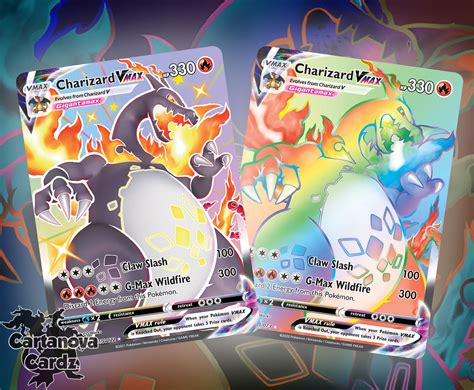 Shiny Charizard And Rainbow Charizard Vmax Proxy Pokemon Card Premium
