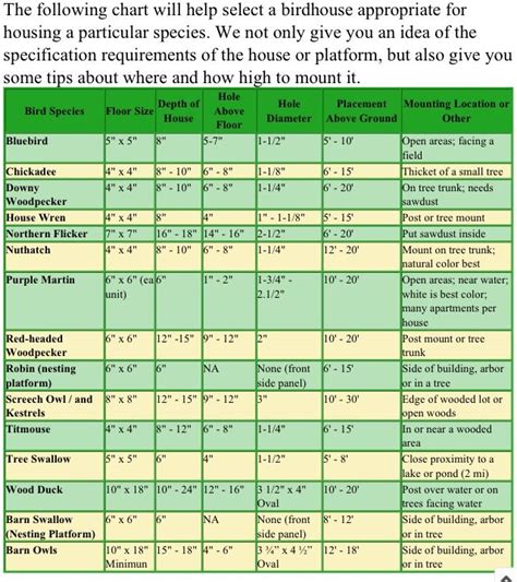 Suggested Birdhouse Sizes Openings Position And Placement Bird