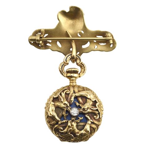 14k Yellow Gold Art Nouveau Lapel Pin Watch Renaissance Antiques