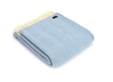 Tweedmill Duck Egg And Cream Fishbone Wool Blanket Throw Coast And Country
