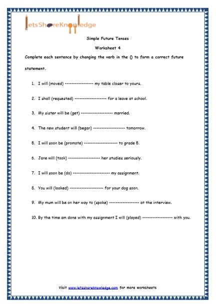 Future Tense Worksheet For Grade 4