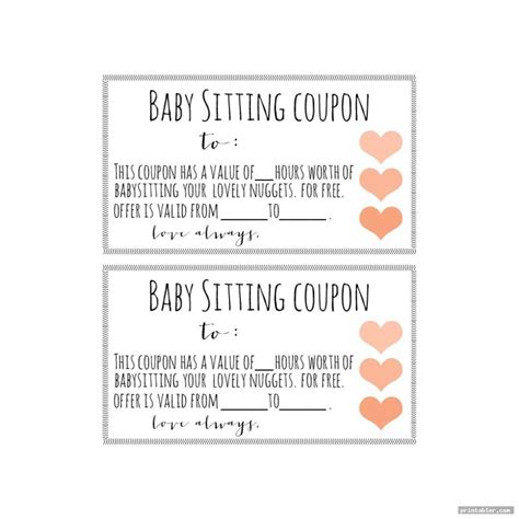 The minimum of 3 hours has to be purchased. Babysitting Voucher Printable - Printabler.com