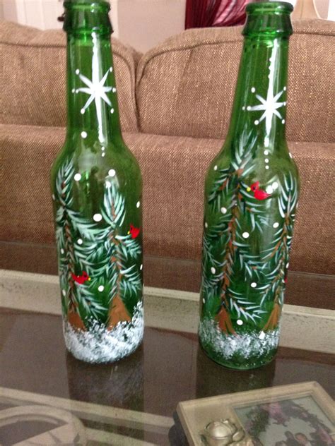 Bottles Christmas Trees Bottle Crafts Watercolor Christmas Cards Painted Wine Glasses