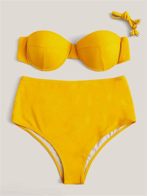 Yellow Underwired Cami Top Swimsuit With High Waist Bikini Bottom