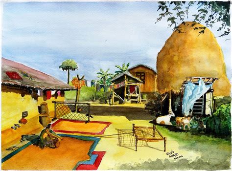 Buy Indian Village Scene Handmade Painting By Vivek Anand V Code Art