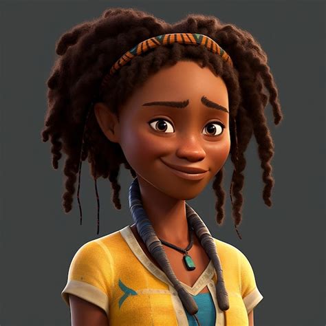 premium photo 3d cartoon character of a black girl with curly hairs