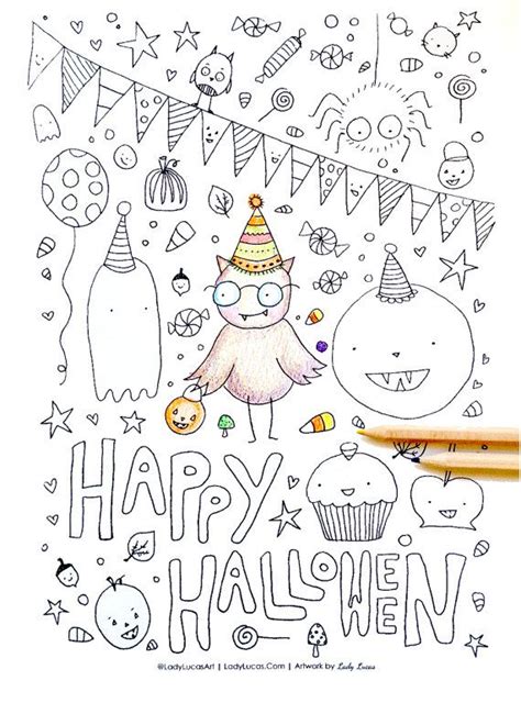 Kawaii Halloween Coloring Page For Adults Or Kids 220 Halloween