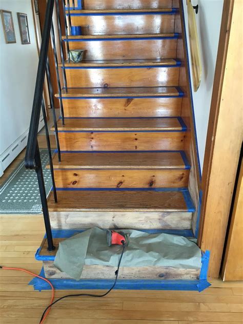 Sanding the risers | Painted stair risers, Wood stairs ...