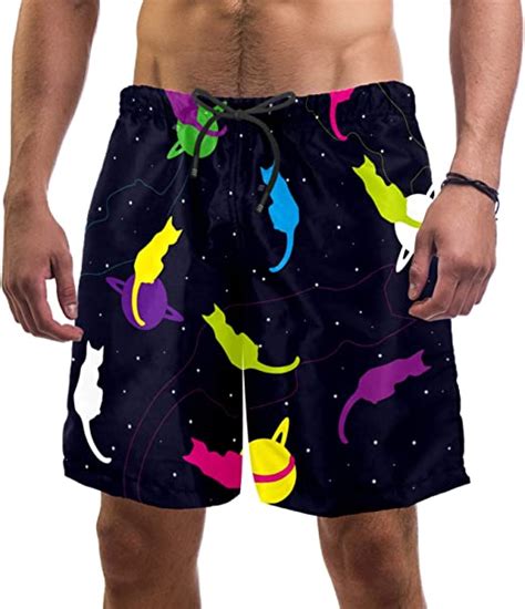 Space With Colorful Cats Mens Short Swim Trunks Quick Dry Swim Suits Board Shorts