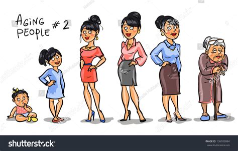 Aging People Set 2 Women At Different Ages Hand Drawn Cartoon Women