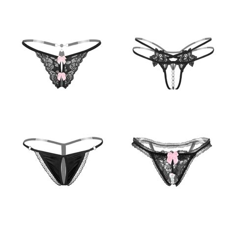 Buy Nighteasewomens Black Lace Thong Pack Of 4 G String Panties Cute Bow Tie Knickers Online At