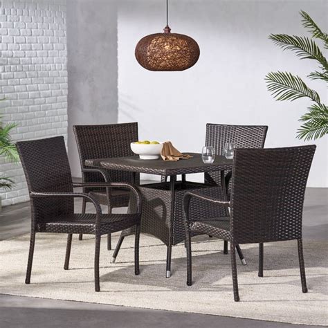 Amelia 5 Piece Outdoor Square Wicker Dining Set Multibrown
