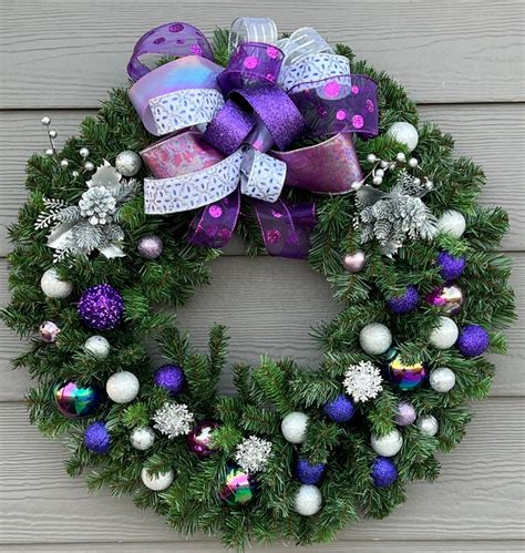 Purple Xmas Wreath Purple Holiday Wreath Large Purple Etsy