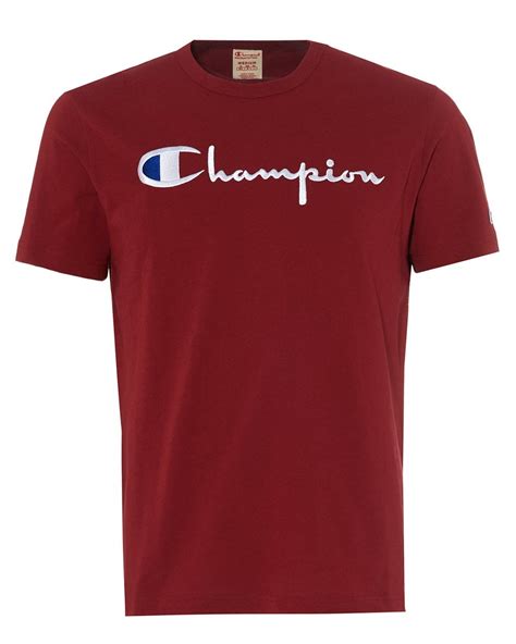 Champion Mens Large Script T Shirt Burgundy Red Crew Neck Tee
