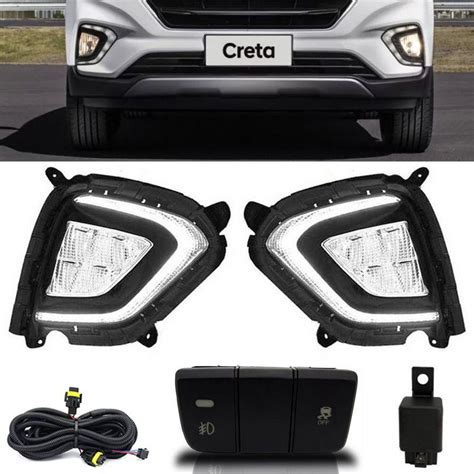 kit farol de milha neblina hyundai creta 2020 led drl pcd attitude smart suns zapos tiger