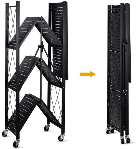 Buy Metal Adjustable And Foldable Storage Rack Unit With Wheel 4 Layer