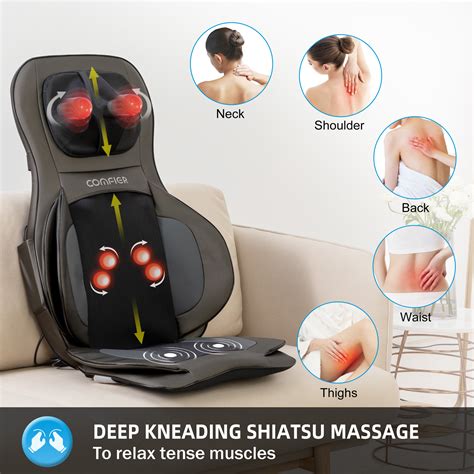 Comfier Shiatsu Neck Back Massager With Heat Air Compression Massage Chair Pad Seat Cushion