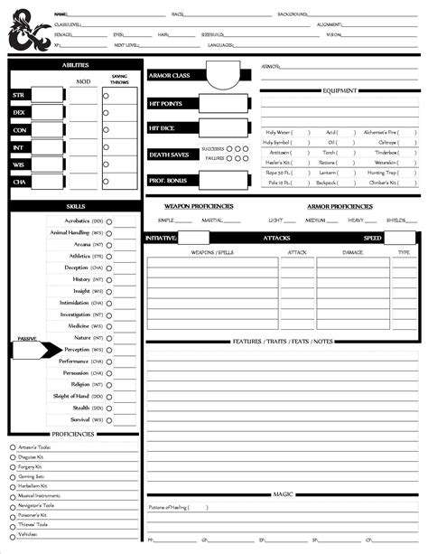 Printable 5e Character Sheet