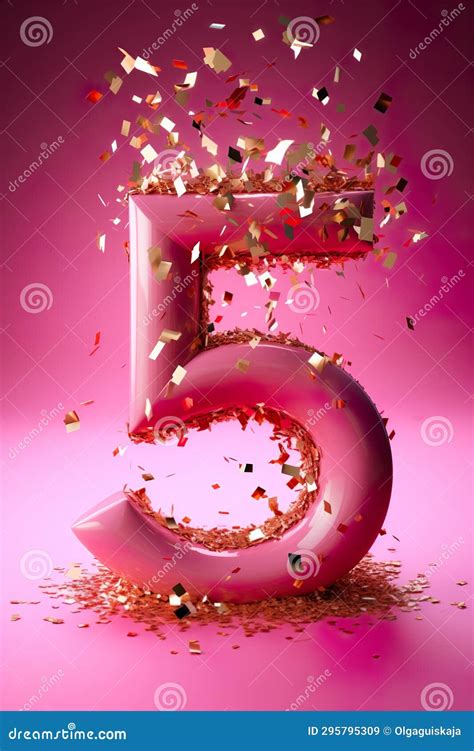 Pink Number Five With Golden Confetti 5 Years Old Fifth Birthday