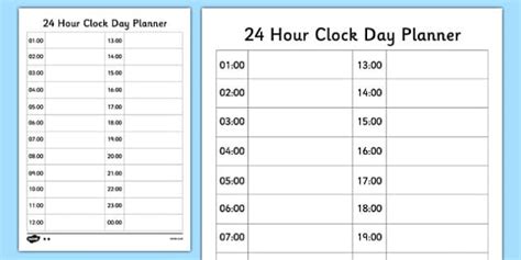 24 Hour Clock Day Planner Teacher Made Twinkl