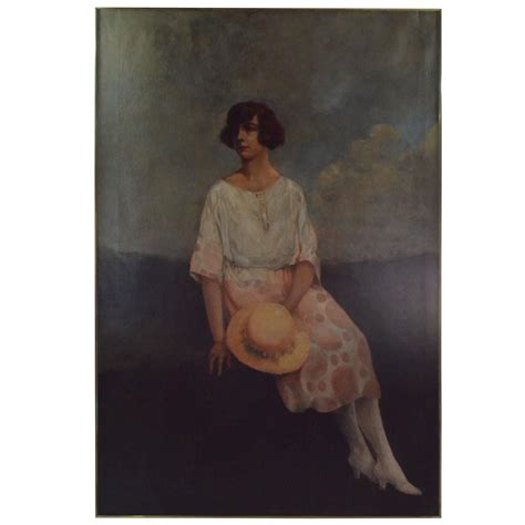 Early 20th Century Woman Portrait Oil On Canvas Painting Art Deco