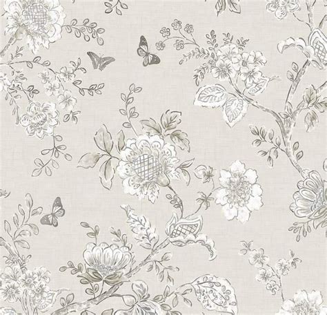 Wallpaper Gray Floral Toile Farmhouse Cottage Style Etsy In 2021