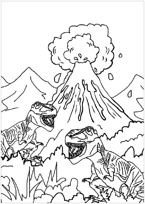 The biggest, the strongest and the most dangerous reptiles known from jurassic park movies and biology lessons are now available to. Dinosaurs to print for free : Dinosaurs and volcano ...