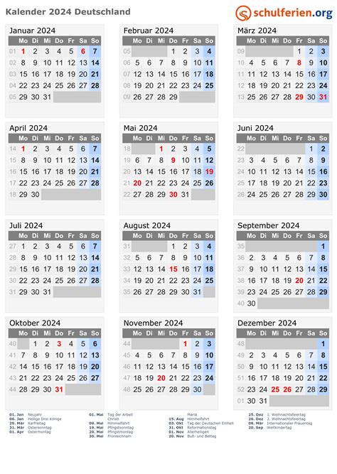 Kalender Deutschland 2024 Mit Feiertage