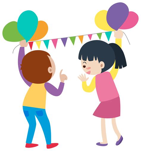Boy And Girl Putting Up Balloons 368910 Vector Art At Vecteezy
