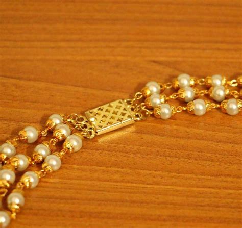 3 Line Gold Plated Pearl Necklace Set Sanvi Jewels Pvt Ltd 2641225