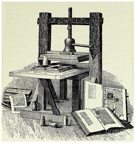 Johann Gutenbergs First Printing Press Engraving Published Mainz Painting By European