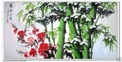 Feng Shui Painting Lucky Bamboo Red Plum And Snow New
