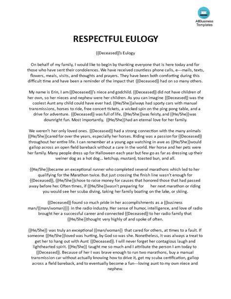 You'll want it to be as meaningful as possible. Respectful Eulogy | Templates at allbusinesstemplates.com