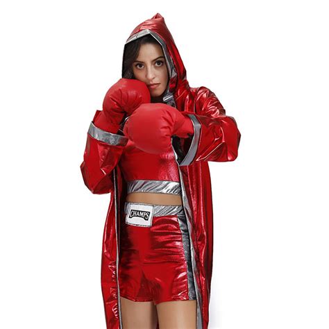 3pcs Womens Red World Champion Boxing Clothing Adult Cosplay Costume