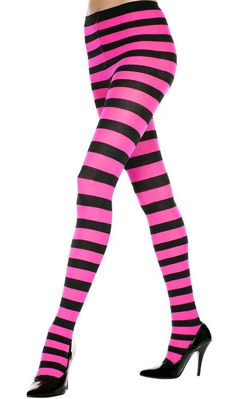 Opaque Wide Stripe Blackpink Pantyhose With Images Striped Tights Pink Tights Opaque