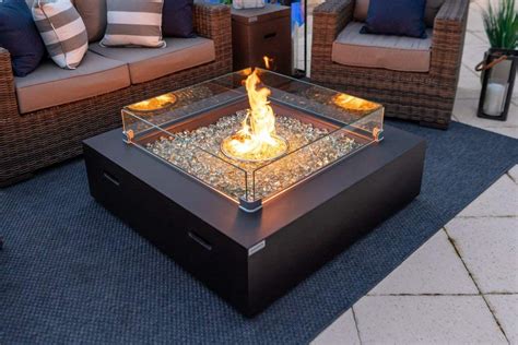 42 X 42 Square Modern Concrete Fire Pit Table W Glass Guard And