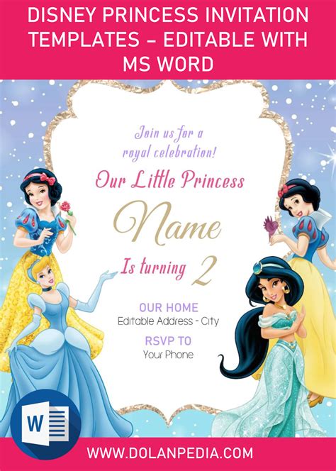 Download Now Free Template Disney Princess Invitation Templates