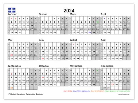 Calendrier Annuel 2024 Québec Michel Zbinden Fr
