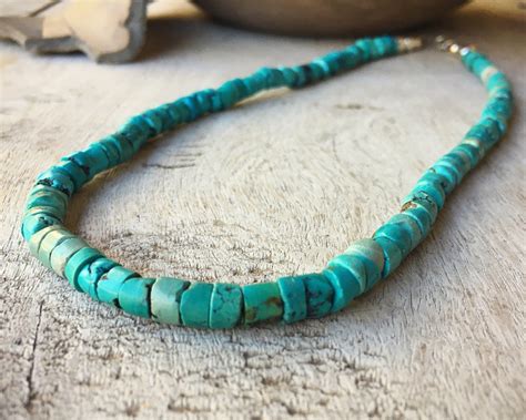 Turquoise Choker Necklace Disc Heishi Native American Indian Jewelry