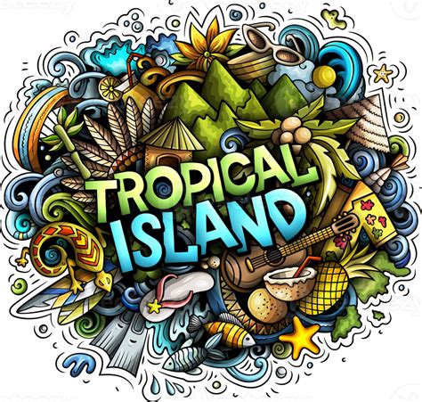 Tropical Island Detailed Lettering Cartoon Illustration 37007538 Png