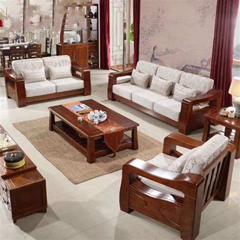 Solid Wood Sofa Modern Chinese Style Living Room Furniture Rubber Wood