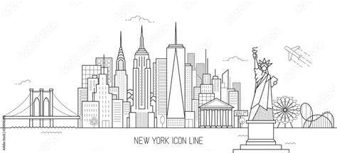 New York Skyline Line Art Style Stock Vector Adobe Stock