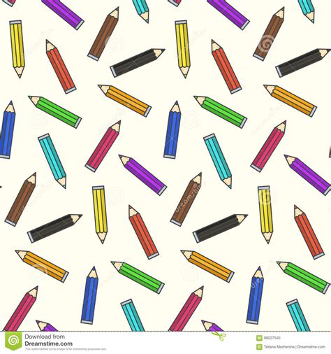 Bright School Color Pencils Seamless Pattern Stock Illustration