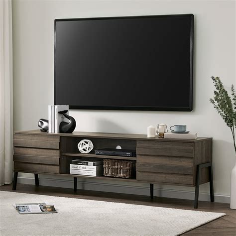 Wampat Mid Century Modern Tv Stand For Up To 75 Inch Wood Tv Console