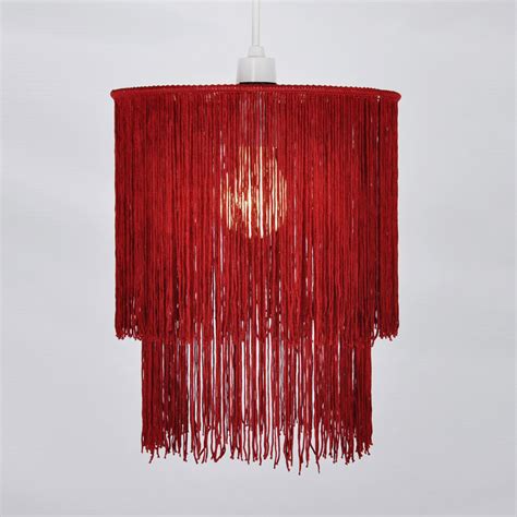 Modern Two Tier Red Fabric Tassel Ceiling Pendant Light Shade Home