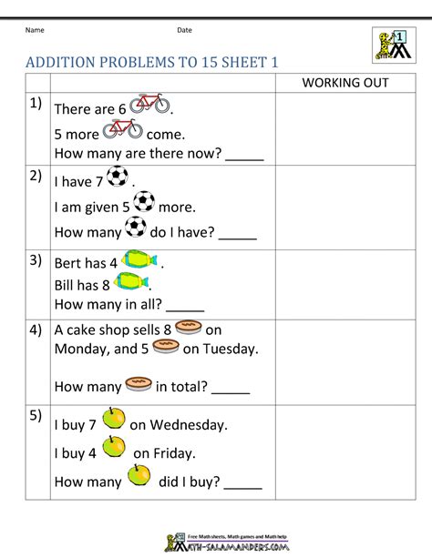 Word Problems For Grade 1 Worksheets Jword サーチ