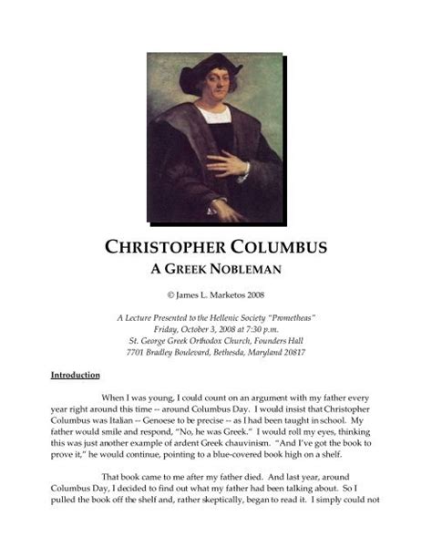 Christopher Columbus A Greek Nobleman Hellenic Society