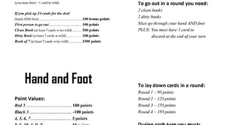 Printable Hand And Foot Rules